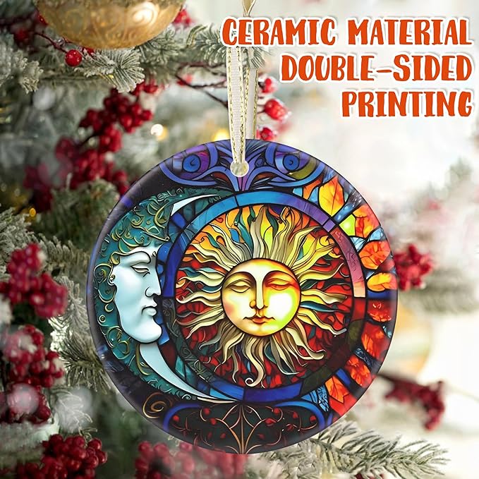 Christmas Ornaments, 3.5 Inch Ceramic Sun and Moon Hanging Ornament, Christmas Tree Ornaments, Gifts for Friend, Xmas Gifts, Unique Gift Idea, Perfect for Holiday Party, Tree, Window, Wall Decor