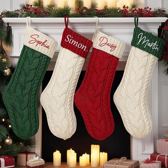 Noni Personalized Embroidered Christmas Stocking for Family, Custom Knitted Xmas Stocking with Name, Perfect Holiday Decoration & Unique for Everyone Style