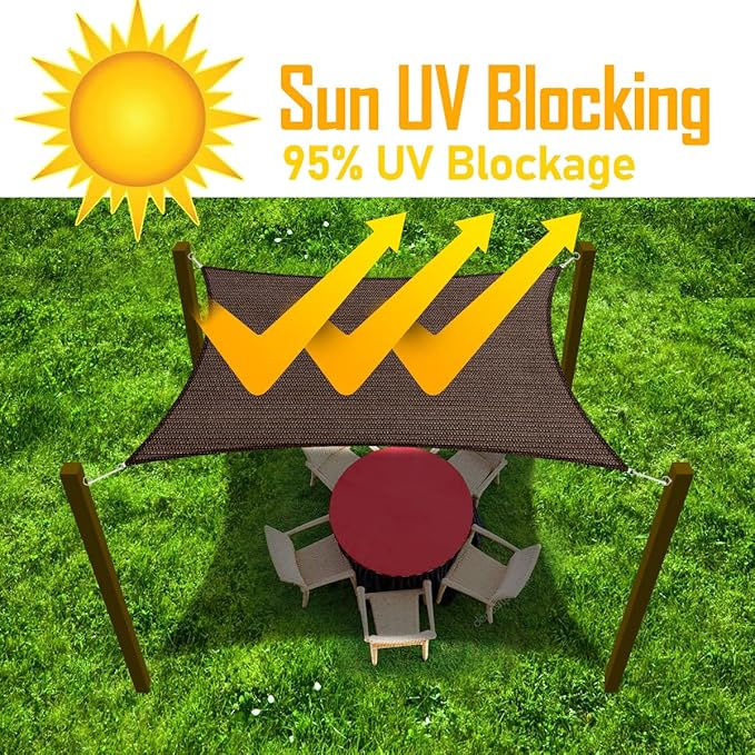 10' x 19' Sun Shade Sail Canopy Awning Permeable Fabric Pergola Cover, for Outdoor Patio Lawn Garden Backyard Carport, Brown