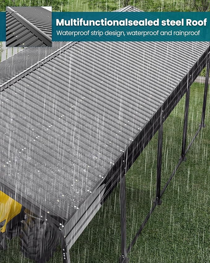 Metal Carport 12x21 Heavy Duty Easy Snow Off & Self Draining Design, 70KG/㎡ Load Ideal for Snow/Rain/Wind Conditions, Enhanced Base & Double Rust Proof Coating & Galvanized for Boats and Car, Truck