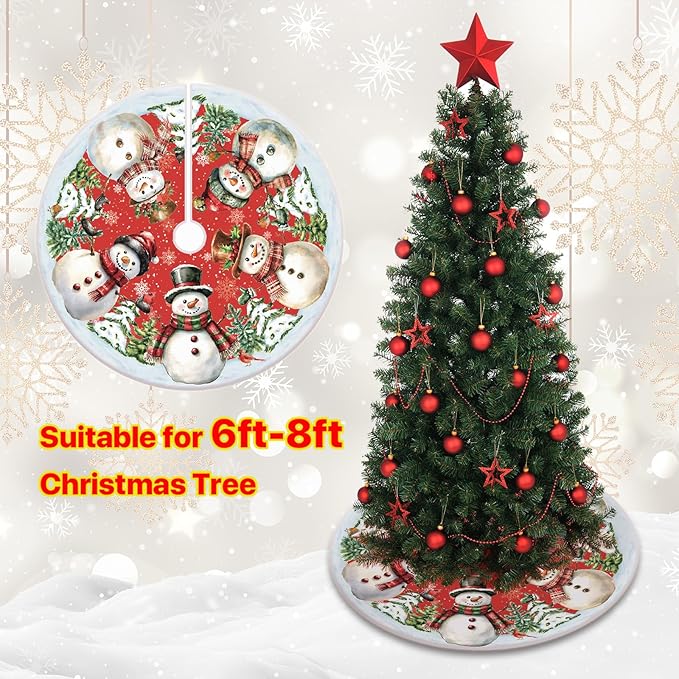 48 Inch Snowman Christmas Tree Skirt – Xmas Tree Mat for 6 to 7.5 Ft Trees, Durable & Soft Christmas Decorations for Home, Living Room, Party, Winter Holiday Decor
