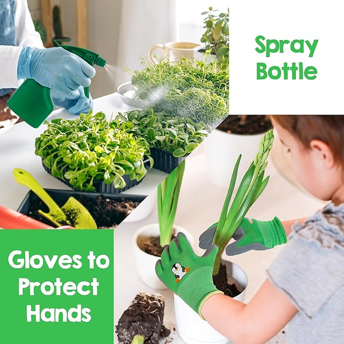 Kids Gardening Tools Set - 6PCS Detachable Garden Tool Kit with Gloves, Shovel, Rake, Hoe, Leaf Rake & Spray Bottle - Wooden Handles with Hanging Hole, Perfect Outdoor Toy Gift for Ages 3-5