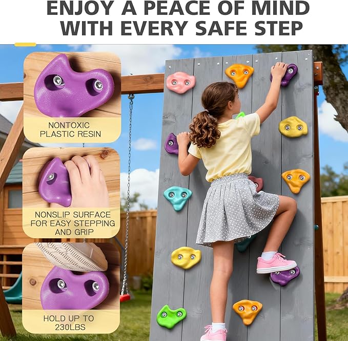 TOPNEW 12PCS Climbing Holds for Kids, Rock Wall Climbing Kit with Hardware for Indoor and Outdoor Climbing Wall, Pastel Color