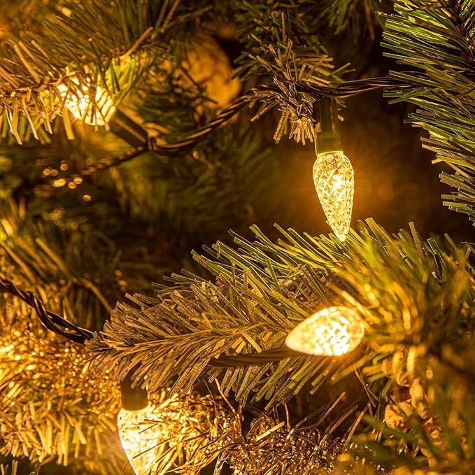 AWQ 300LED 108 FT C6 Christmas String Lights Plug in Fairy Twinkle String Lights 8 Modes Timer Function Waterproof Extendable for Indoor Outdoor Wedding Party Christmas Decoration (300, Warm White)