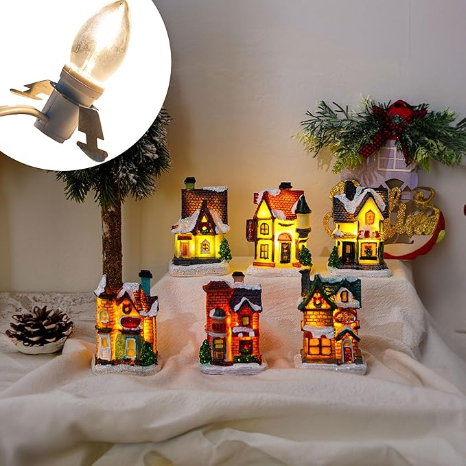Dazzle Bright 2 Pack 6 FT Accessory Cord with LED Light Bulb E12 Socket White Cord with On/Off Switch Plug, C7 Candelabra Light Bulbs for Holiday Decorations, Christmas Village House, Pumpkin Lights