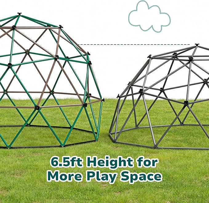 Hapfan 6.5 FT Tall Climbing Dome, Large Jungle Gym for Kids Outdoor Backyard, Monkey Bars in Natural Colors for Older Kids 8-12, Anti- Rust Playset, ASTM Approved
