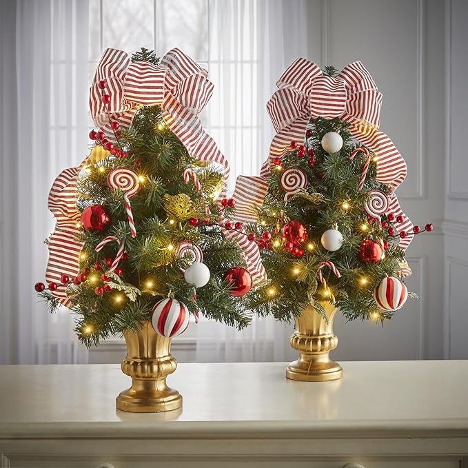 BrylaneHome 24" H Tabletop Christmas Tree - Red White