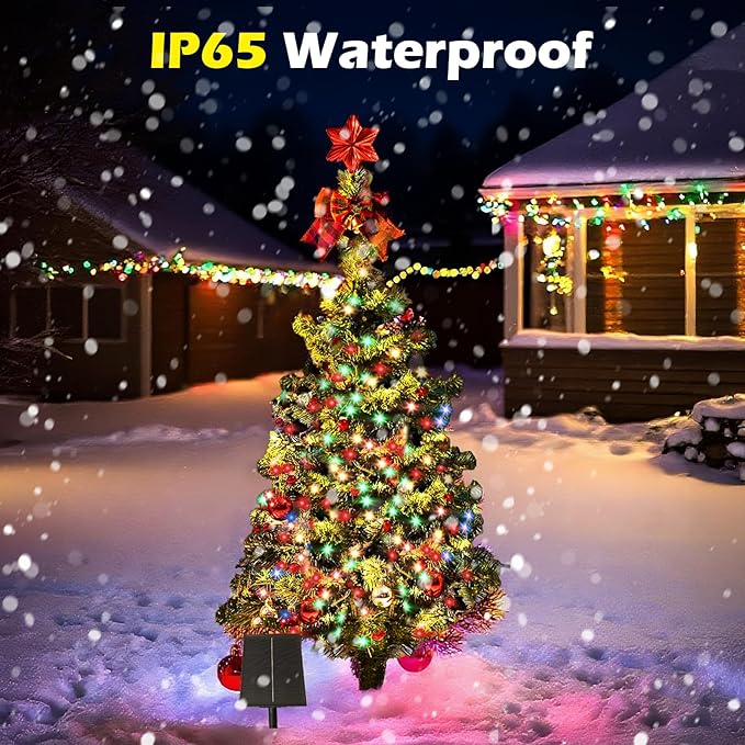 2-Pack 3.2FT Solar Christmas Tree Lights Outdoor Waterproof, 100LED 8 Lighting Modes Xmas Ball & Red Berry Outdoor Christmas Tree, Christmas Decorations Outdoor for Holiday Display Courtyard Decor