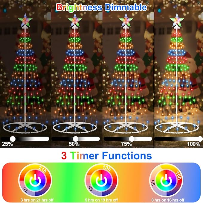 Forlivese 156LED Outdoor Solar Christmas Tree Lights, 4FT Lighted Artificial Cone Tree with Remote, 8 Modes, USB Charge, Timer & Waterproof Christmas Tree Decor for Garden Yard Patio, Multicolor