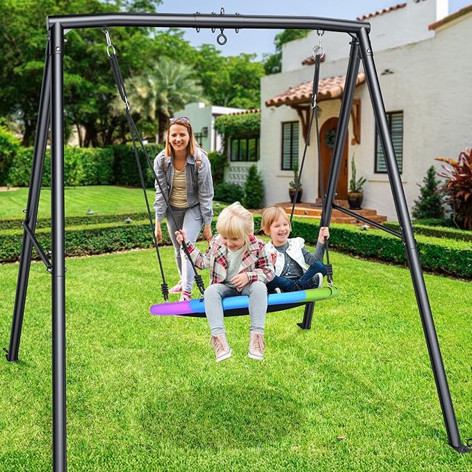 Trekassy 440lbs Swing Set with 40 Inch Saucer Tree Swing and Heavy Duty A-Frame Metal Stand (Multicolor)