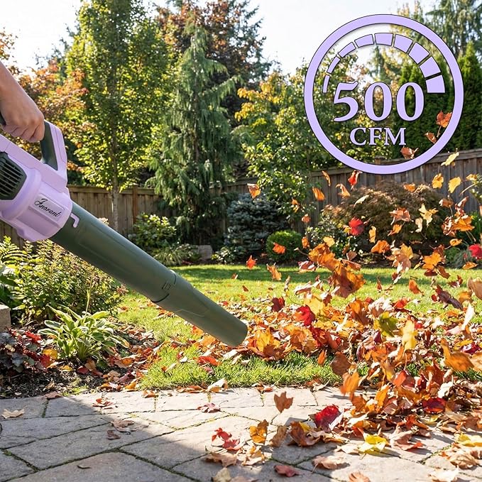 Leaf Blower Cordless with Battery and Charger, 500 CFM/200 MPH, Electric Leaf Blowers with 2 Speeds, 2 Extended Tubes,1 x 2.0 Ah Battery-Powered Leaf Blowers for Lawn Care Blowing Leaves Yard(Purple)