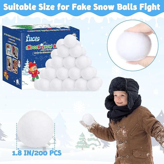 Luces 200 PCS Snow Balls for Fight Indoor, Plush Fake Snow Balls, Soft White Balls for Toss Game Outdoor Indoor, Parent-Child Interactive Activities Snow Decorations