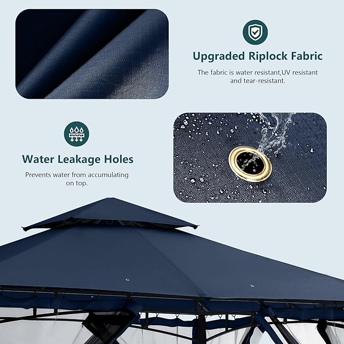 MASTERCANOPY Outdoor Garden Gazebo for Patios with Stable Steel Frame and Netting Walls (10x12,Navy Blue)