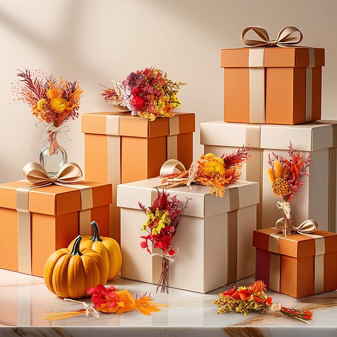 12/24 PCS Charming Dried Flowers Bouquet for Vase Various Dried Wildflowers with Stems Mini Handmade Wildflowers Natural Real Flowers Bulk Flowers Craft (Burnt Orange Series, 12PCS)