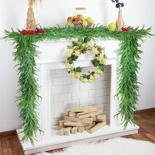 Christmas Garland 2pcs 6Ft Norfolk Pine Garlands for Mantle Decor, Artificial Greenery Garland for Fireplace, Table, Wall, Indoor Outdoor Christmas Decoration
