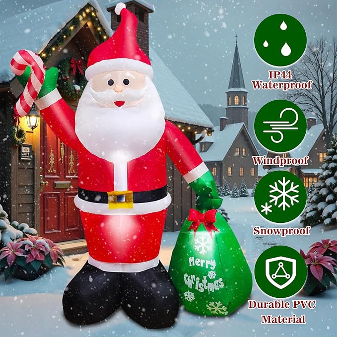 8 FT Christmas Inflatable Santa Claus Outdoor Decorations, Durable Blow Up Santa Claus with Gifts Bag, Built-in LED Light, Xmas Outside Decor for Garden Patio Lawn Home Indoor Winter Holiday Party