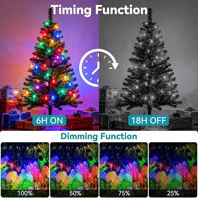 kolpop C9 LED Christmas Lights Outdoor, 84FT String Lights with Remote Control & Timer, 8 Modes Waterproof Large Bulb Strawberry String Lights for Tree House Roof Party Decor (Warm & Multicolor)