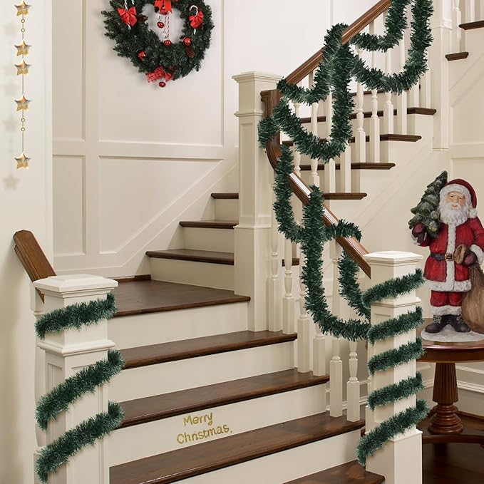 50FT Christmas Green Garland Artificial Greenery Garland for Christmas Tree Decorations, Indoor Xmas Decor for Home Fireplace Mantle Stairs Holiday Party
