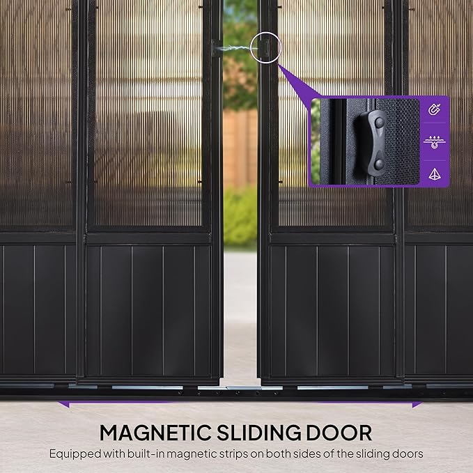 PURPLE LEAF 12' X 20' Sunroom Patio Hardtop Gazebo Double Top Galvanized Steel Screen House Aluminum Sun Room Outdoor Solarium for Garden Backyard and 36 Solar String Light