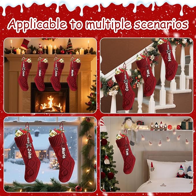 Christmas Stockings 18 Inches,Long Knitted Stocking with Name Tags, Christmas Decoration Hanging Stockings Fireplace Xmas Tree Ornaments for Home Family