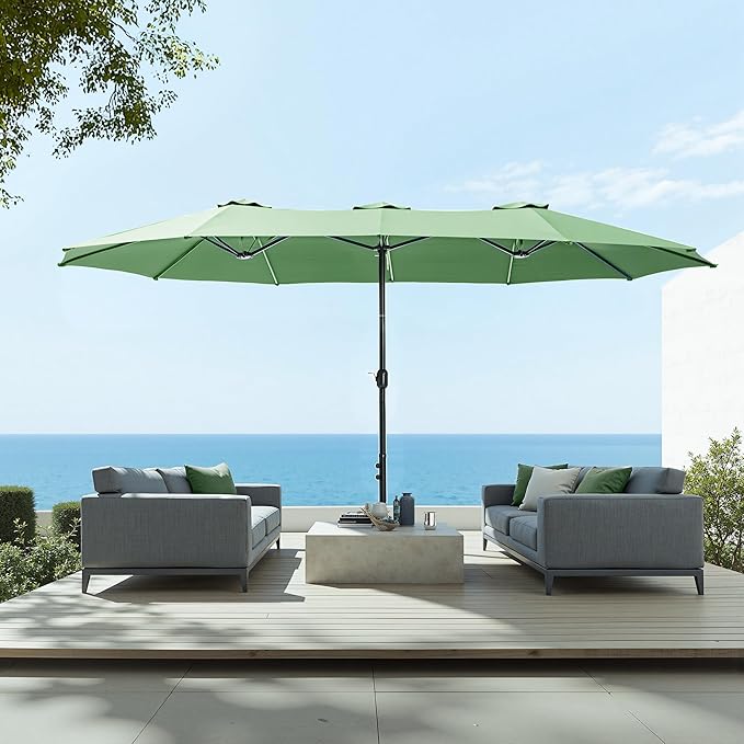 Sophia & William 15 ft Extra Large Patio Umbrella with Base Included, Rectangular Outdoor Umbrella Heavy Duty, Market Umbrella Double-sided Fade Resistant for Pool Garden Backyard, Mint