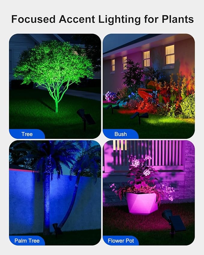 4 Pack Christmas Color Change Solar Spotlights Outdoor Waterproof Led Landscape Spot Lights Uplighting for Gingerbread Man, Snowman, Reindeer, Decorations, Holiday Ambient Lighting Lawn, Yard, Garden