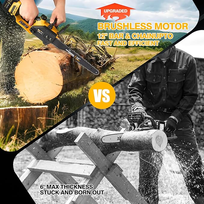 12 Electric Chainsaw Cordless, 20V Battery Powered Cordless Chain Saw, Chainsaw with 2 x 4.0Ah Lithium ion Battery and Charger for Wood Cutting, Tree Saw Trimming and Branch Pruning