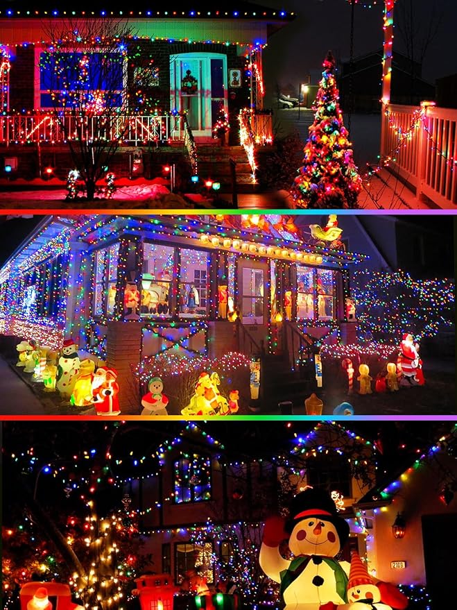 4 Pack 180FT Solar Christmas Lights Outdoor Waterproof, Super Bright 320 LED Solar String Lights with 8 Lighting Modes, Green Wire Solar Twinkle Tree Lights for Outside Xmas Party Yard(Multi-Colored)