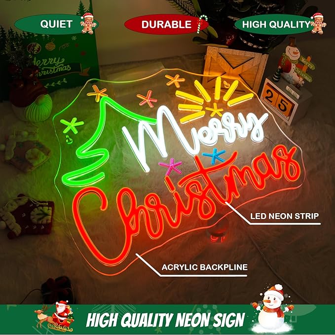 Horseneon Christmas Tree Neon Sign Bright LED Wall Decoration for Home Shop USB Power Adjustable Brightness Christmas Tree Neon Signs for Holiday