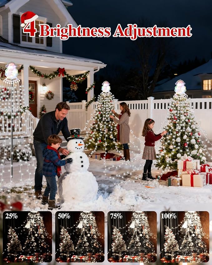 Christmas Decorations Outdoor String Lights - 335 LED 11.48ft 9 Strands Waterfall Tree Lights with Topper, 8 Lighting Modes Christmas Lights Indoor Decorative for Wedding Yard Party Home