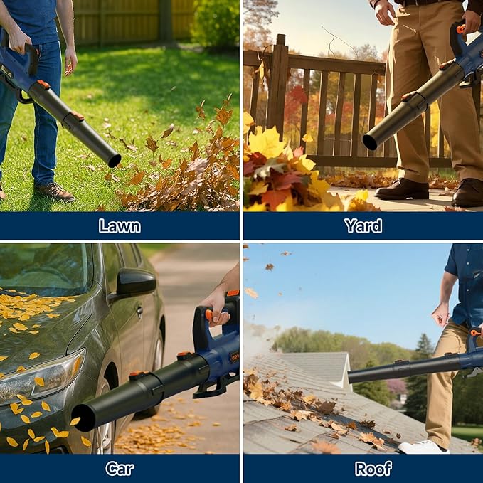 Leaf Blower Cordless with 2¡¿ 5.0Ah Batteries and Charger, 21V Electric, Lightweight Battery Powered Blowers for Lawn Care, Yard, Patio Cleaning, Blowing Leaves & Dust, Dark Blue