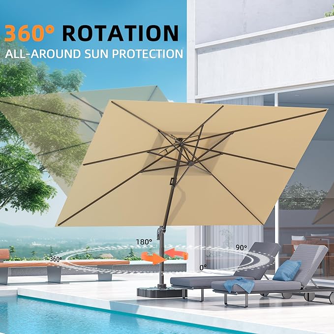 9' X 12' Patio Umbrellas Double Top Large Rectangle Umbrella Heavy Duty 360°Rotation Offset Cantilever Outdoor Umbrella for Garden Deck Pool Patio,Brown