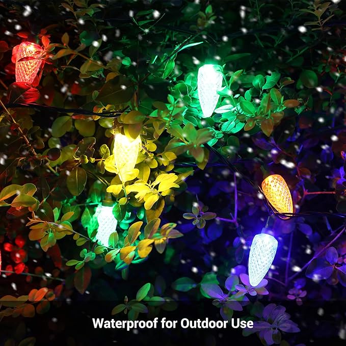 DEWENWILS C9 Multicolor LED Christmas Lights, 33.3ft 50LED Outdoor String Lights for House, Waterproof, Extendable Strawberry Bulb Light for Xmas Tree, Patio, Garden, Yard, Porch, UL Listed