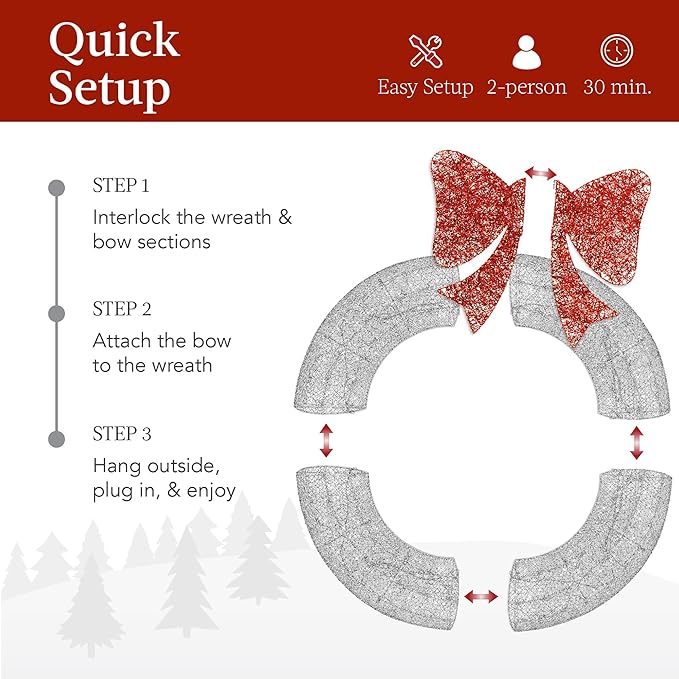 Best Choice Products 36in Pre-Lit Outdoor Christmas Wreath Decoration, LED Metal Holiday Decor for Home w/ 120 Lights, Bow - Silver/Red