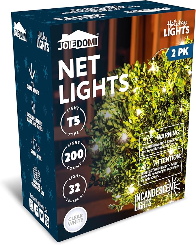 Joiedomi 2-Pack Christmas Net Lights,100 Warm White Net Lights for Indoor & Outdoor Christmas Decorations, Events, Eve Night Decor, Tree, Bushes