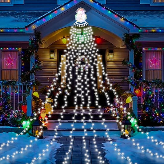 Christmas Decorations Outdoor String Lights - 335 LED 11.48ft 9 Strands Waterfall Tree Lights with Topper, 8 Lighting Modes Christmas Lights Indoor Decorative for Wedding Yard Party Home