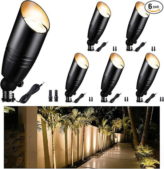 Black LED Outdoor Spotlights, Durable Low Voltage Landscape Lighting, Aluminum Waterproof Uplights for House, Garden, Lawn Without MR16 Bulb 6 Pack