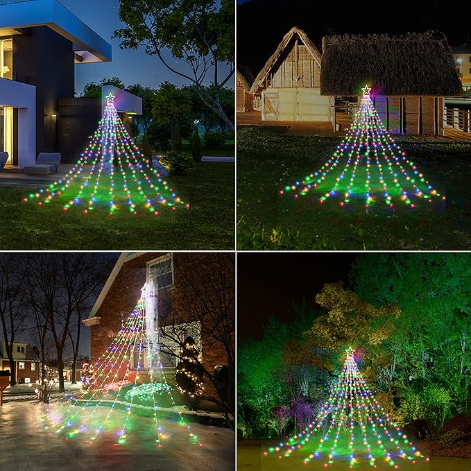 Decute Christmas Decorations Outdoor String Lights 8 Modes and Timer with Remote, Waterproof 320 LED Halloween Tree Lights Star Lights for Yard Garden Backyard Wedding Holiday Decor Multicolor