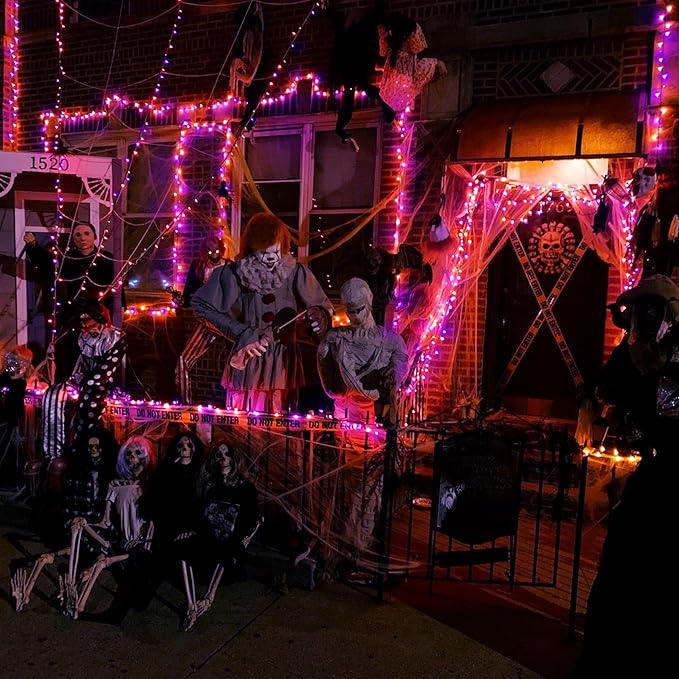 Halloween Lights -1 Pack 21.5FT 100LED Conectable Waterproof String Lights Brighter Detachable Plug-in Lights Indoor & Outdoor for Halloween Decoration(Orange & Purple)
