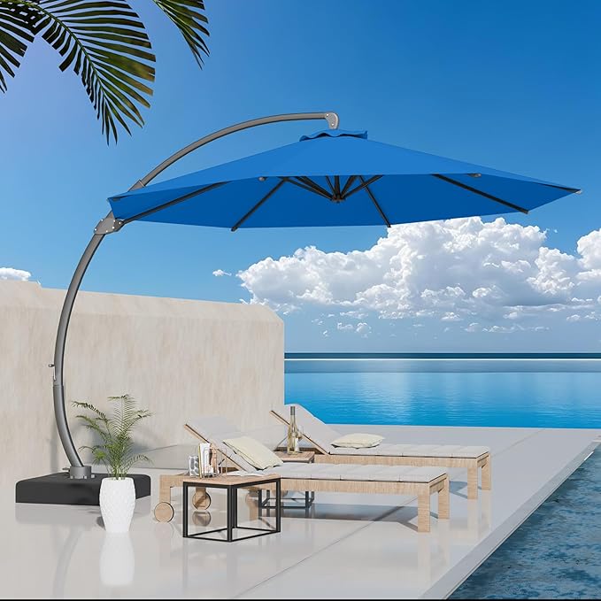 Kingdura 12ft Offset Cantilever Patio Umbrella with Base Included, Large Round Aluminum Outdoor Umbrella, 360° Rotation & Infinite Tilt, Heavy Duty Frame for Deck Pool Backyard, Royal blue