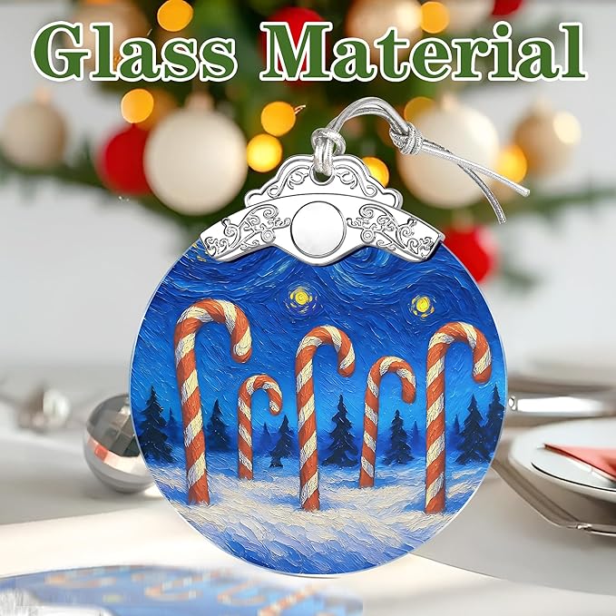 Starry Night Stained Glass Ornament, Christmas Ornaments – Christmas Tree Ornament, Holiday Decor, Xmas Stocking Stuffers, Gift Idea, Gifts for Art Lover, Coworker, Friend, and Family - Candy Canes