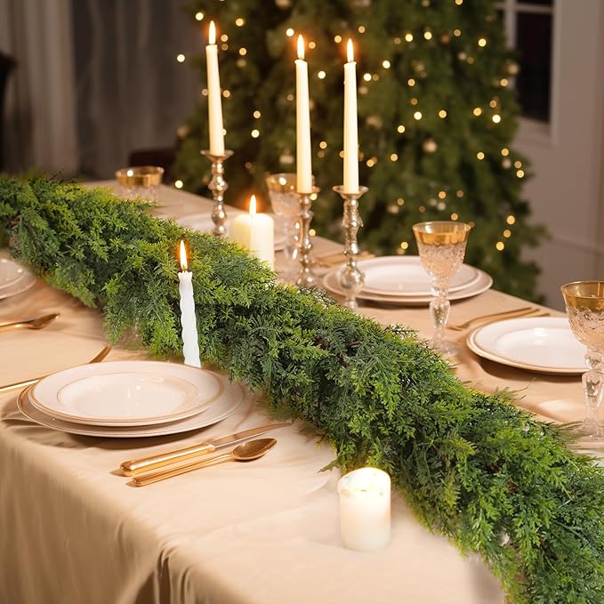 WBHome Real Touch Juniper Garland for Christmas Holiday Seasonal Outdoor/Indoor Home Decor, 6FT Long