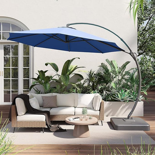 LAUSAINT HOME Outdoor Patio Umbrella, Curvy Cantilever Umbrella, Heavy Duty Offset Hanging Umbrella with 360° Rotation for Market, Pool, Garden, Backyard