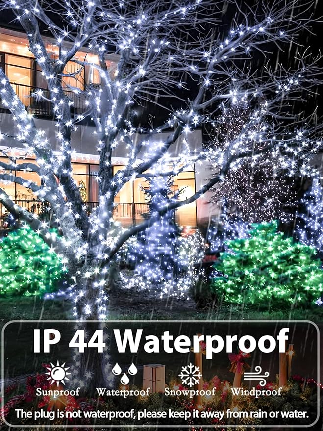 YIQU White 82FT 200 LED Christmas String Lights Outdoor/Indoor (Extendable Green Wire, Ultra-Bright with 8 Modes, UL Certified), Fairy String Lights for Xmas Tree Holiday Party Decoration, Cool White
