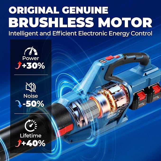 Dong Cheng Brushless Cordless Leaf Blower, 40V Battery Powered Blower with 2 * 4.0Ah Batteries & Charger, 650 CFM High-Efficiency Blower for Sidewalks, Driveways, Town Care, Blowing Leaves and Snow
