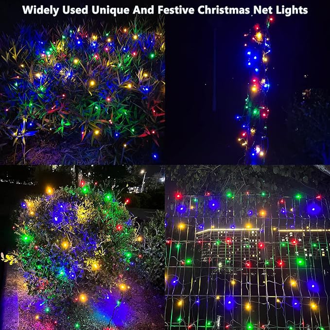 Christmas Net Lights Outdoor,100LED 5ftx5ft Christmas Net Lights With Connectable, Waterproof ,UL Certified and Durable Green Wire For Bushes,Shrubs,Holiday Outdoor Christmas Decorations (Multicolor)