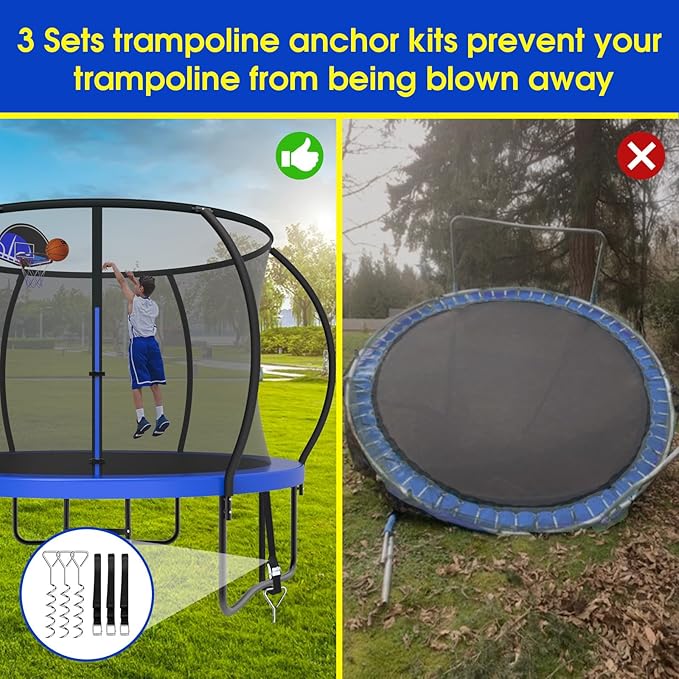 SKYUP 2026 Upgraded 8 10 12 14 15 16 FT 1500lbs Tranpoline for Kids and Adults with Light+Sprinkler+Socks, Recreational Tranpoline with Basketball Hoop, Ladder, ASTM Approved Tranpoline for 7-10 Kids