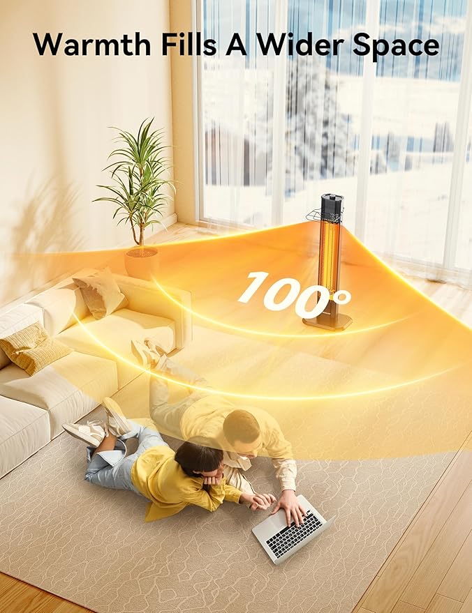 VAGKRI Outdoor Electric Patio Heater, 1500W Dual Carbon Tube Infrared Heater, Tip-Over & Overheat Protection,1S Instant Heat, IPX5 Waterproof, Tower Space Heater for Patio, Backyard & Garage