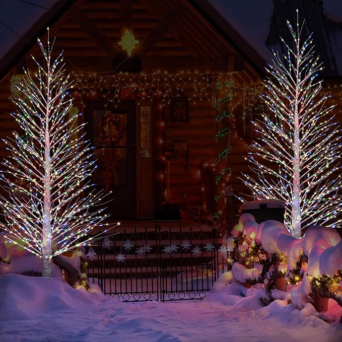 7FT Lighted Birch Tree 1000 LED Multicolor Light with Twinkle Lights, Twinkling or Steady Function for Selected, LED Christmas Tree with Lights for Indoor Outdoor Christmas Decoration