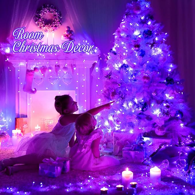 JMEXSUSS 163 FT 500 LED Purple Christmas Lights, 8 Modes Purple Lights Indoor Outdoor Waterproof, Remote Control Christmas String Light Plug-in for Xmas Roof Bedroom Party Tree